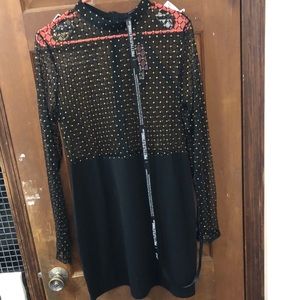 black criss cross mesh top bodycon dress